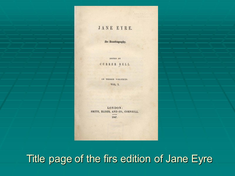 Title page of the firs edition of Jane Eyre